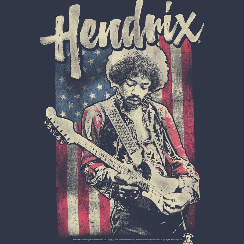 American Classics Jimi Hendrix 1960's Psychedelic Musical Icon USA Flag Distressed T-Shirt Tee - Image 2